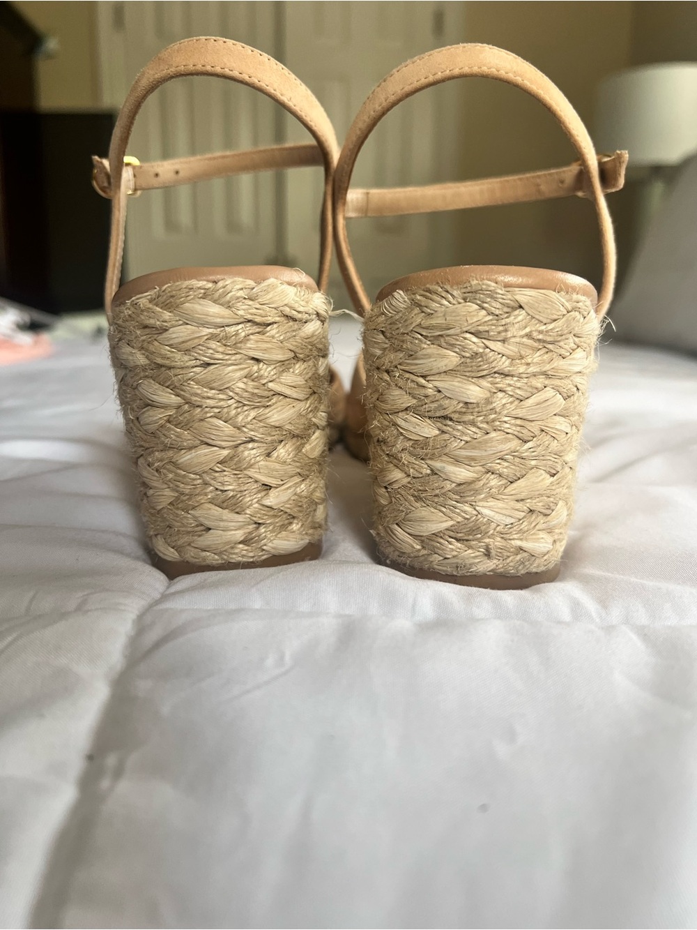 Stuart Weitzman Tan Suede Espadrille Wedge Sandals - Picture 3 of 5